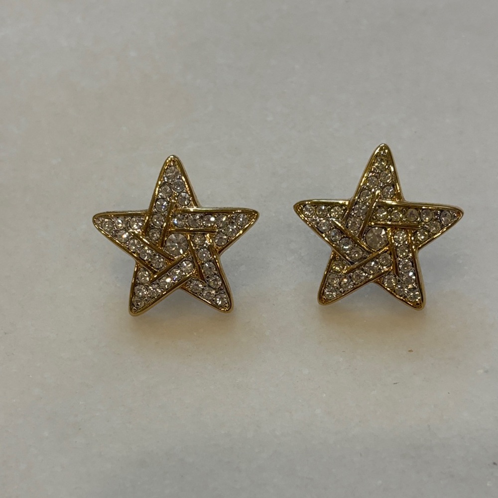 Swarovski‎ Gold Star Earrings with Crystals Elegant Gorgeous